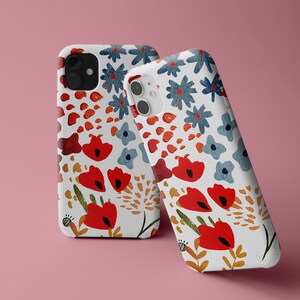 Floral Red and Blue Flowers Samsung iPhone  Case available for iPhone 14, 13, 12, 11, XS Max Samsung S22, S21, S20, phone case