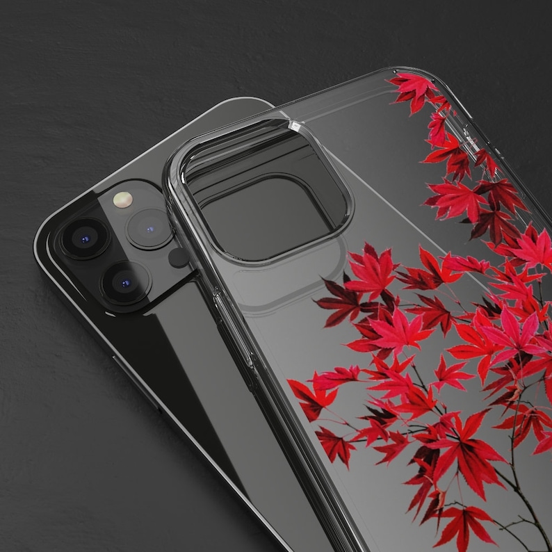 Floral Botanical Red Pink Leafs Osakazuki Clear Phone Case image 1