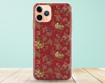 Floral Vintage Bordeaux Red Flowers Phone Case available for iPhone 14, 13, 12, 11, XS Max Samsung S22, S21, S20, phone case