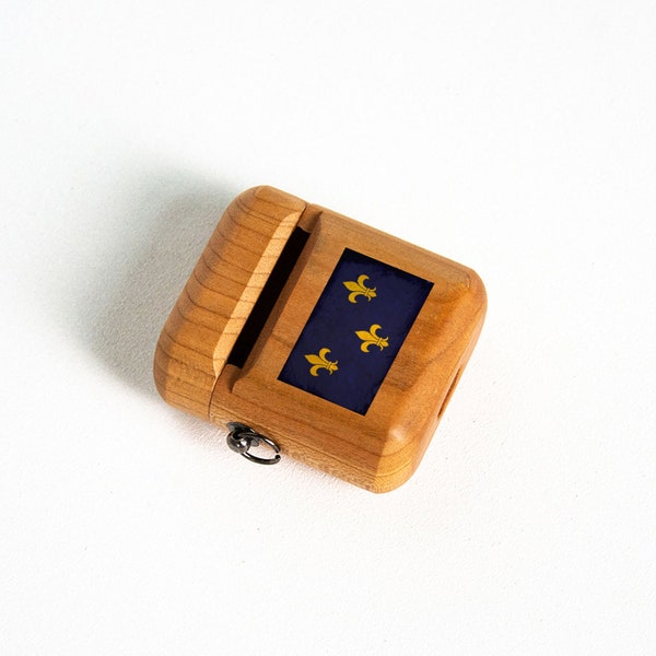 Vintage Flag French fleur-De-Lys Wooden AirPods Case