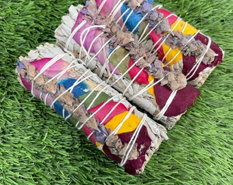 ORGANIC 7 chakras white sage + Lavender, FREE SHIPPING Wholesale, Smudge Sticks,  Severn chakra sage, Hand Wrapped Thick bundles, Chakra