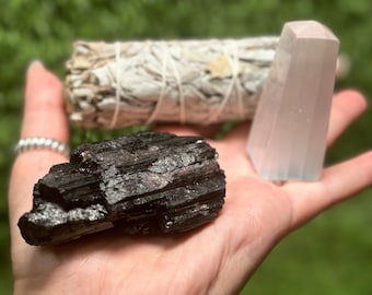 Home Protection Crystal Kit: Tourmaline,  White Sage, Selenite (Home Cleansing, Crystal Protection Kit)