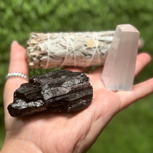 Home Protection Crystal Kit: Tourmaline,  White Sage, Selenite (Home Cleansing, Crystal Protection Kit)