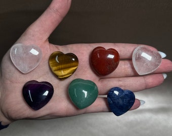 7 Chakra Heart Gemstone Set (Rose Quartz, Amethyst, Tiger Eye, Green Aventurine, Red Jasper, Blue Sodalite, Clear Quartz), Gemstone Kit