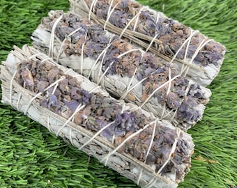 White Sage with LAVENDER Smudge Sticks (4") Wholesale | Set of 3, 5, 10, 25, 50, 100, 200, 300, 400 etc. USDA Organic White Sage