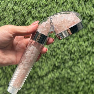 Rose Quartz Shower Head / High-pressure handheld shower head / Water saving /  Natural Crystal Shower Head / Gemstone Shower Head