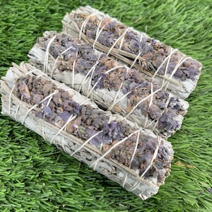 White Sage with LAVENDER Smudge Sticks (4&quot;) Wholesale | Set of 3, 5, 10, 25, 50, 100, 200, 300, 400 etc. USDA Organic White Sage