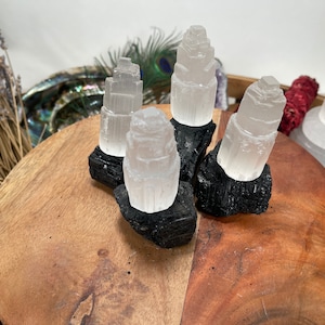 4 Selenite Towers  2.5 &quot; & 4 High Grade Black Tourmaline Logs: Home Protection Kit, selenite skyscraper, Fast FREE SHIPPING