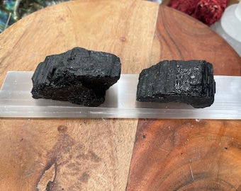 8" Polished Selenite Charging Station & 2 Extra Grade Black Tourmaline Logs (Home Protection Kit, Cleansing, Meditation) Must Have Kits