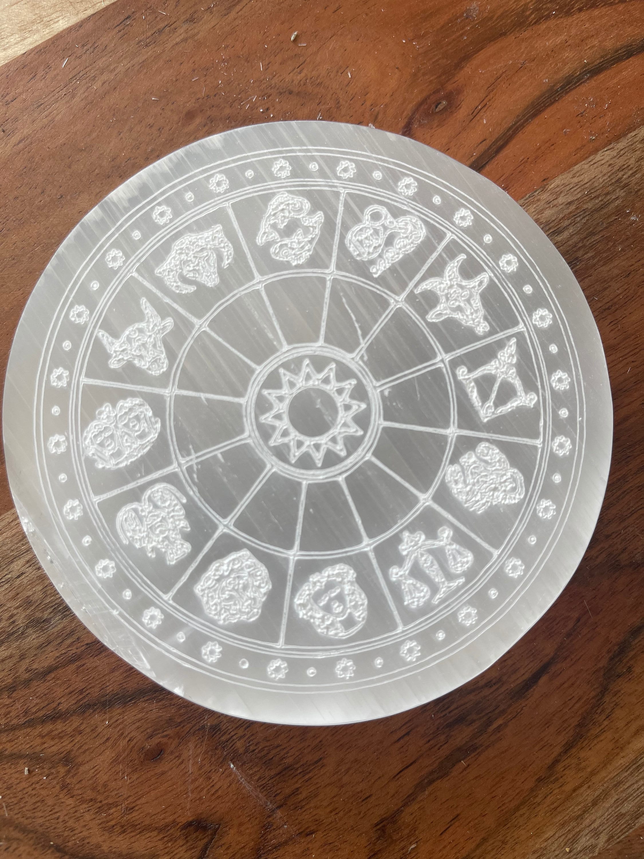 Selenite Horoscope Charging Plate , 4 inch diameter ,  0.625 in thick…