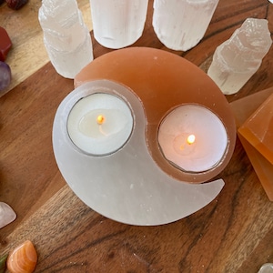 Yin Yang Selenite Candle Holder, Selenite candle holder, Made From Natural Selenite Crystal & Himalayan Salt,Selenite Tealight, Selenite