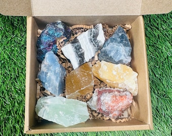 Rough Calcite Set of 8 Crystals. Beautiful gift Bundle.1.5"-2" PCS, Over 50 USD Value if purchased separately. Collection Gemstones