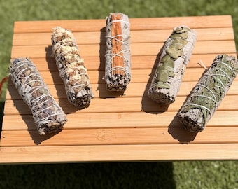 Sage Bundle with Flowers, Colorful Smudge Stick, Dried Floral Sage Bundle, Colorful Sage Variety Pack,  SAGE BUNDLE 5 Pc