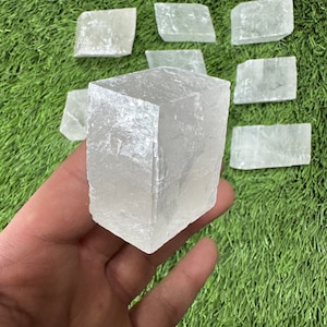 Optical Calcite Polished Crystal, Ice Calcite, Beautiful Parallelepiped Shaped Calcite Crystal Specimen (Clear Calcite, Ice Calcite)