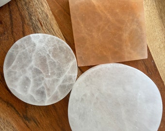 Polished Selenite Charging Station  Round crystal plate, Flat Crystal Plate ,gemstone charging ,Protection Cleansing Meditation Crystal