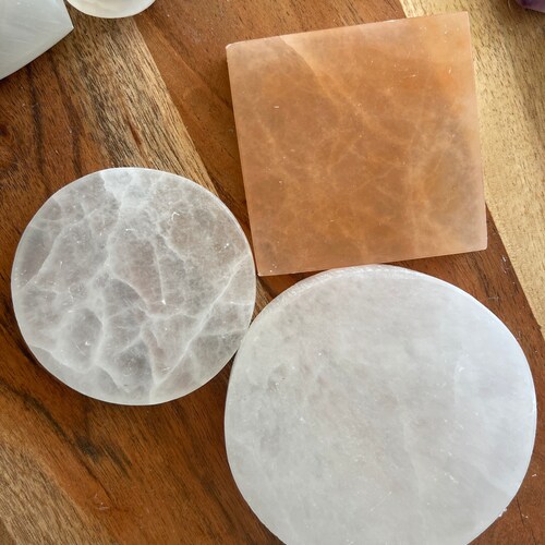 Polished Selenite Charging Station Round Crystal Plate Flat Etsy