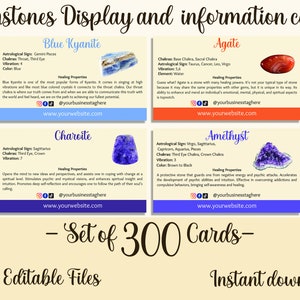 Set of 300 Instant Download Gemstone Cards, Crystal Cards, Printable, CANVA Editable, Crystal card Deck, Spiritual Cards, Gemstone card deck