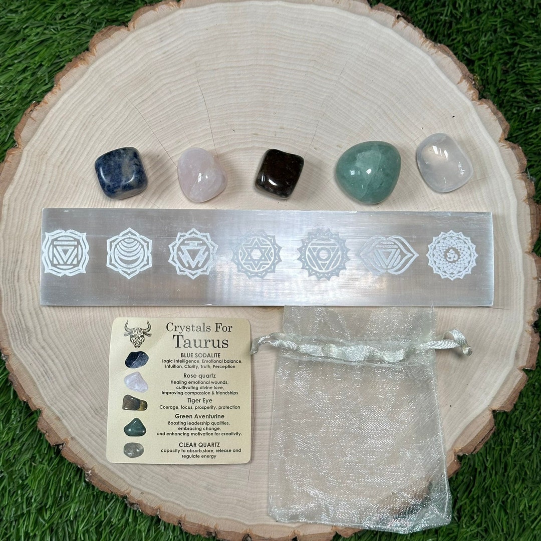 TAURUS Crystal Set With SELENITE Mistara ( Blue Sodalite,rose Quartz ...