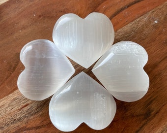 SELENITE Crystal Hearts, Free Shipping, WHOLESALE PRICES, Selenite in Heart shape 2.25&quot;x2&quot;x0.875&quot; thick, Best for gift sets,  hand carving