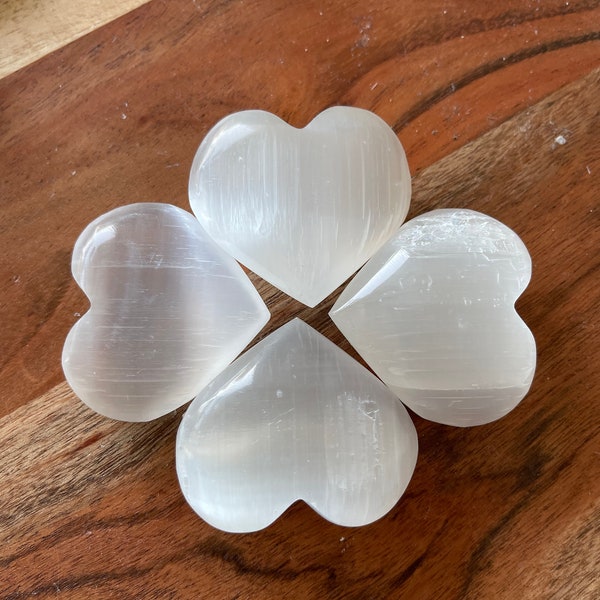 SELENITE Crystal Hearts, Free Shipping, WHOLESALE PRICES, Selenite in Heart shape 2.25"x2"x0.875" thick, Best for gift sets,  hand carving