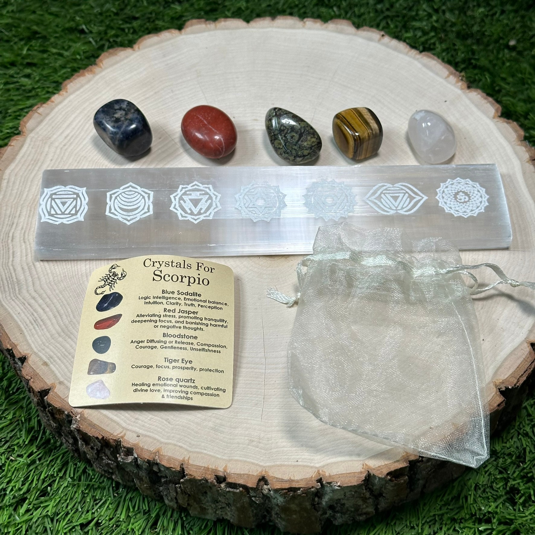 ZODIAC Crystal Set With SELENITE Mistara, ZODIAC Crystal