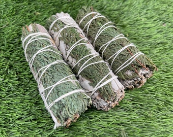 ORGANIC White Sage with Cedar , Wholesale FREE SHIPPING . White Sage with Cedar, Smudge Sticks, Hand Wrapped Thick bundles.