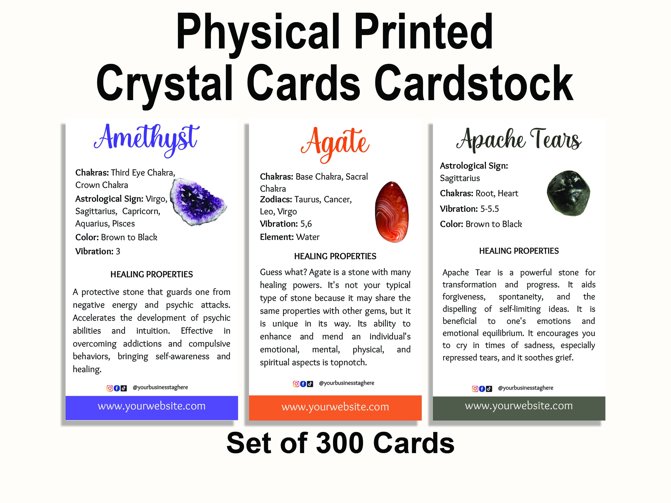 Set of 300 PRINTED Gemstone Cards, Crystal Cards, Printed