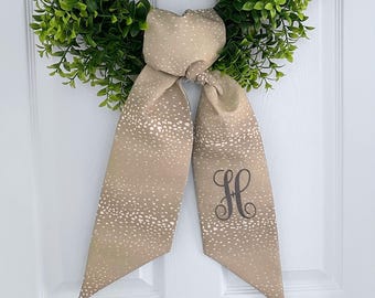 Fall brown monogrammed antelope wreath sash for front door, personalized embroidered autumn wreath sash, custom wedding bridal shower gift