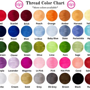 May include: A color chart showing 36 different thread colors, including red, blue, green, purple, pink, orange, yellow, brown, black, white, and gray. The chart is labeled "Thread Color Chart" and "More colors available".