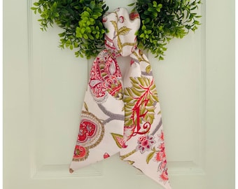 Monogram coral floral fall chinoiserie wreath sash for front door, personalized embroidered autumn wreath sash, custom wedding & shower gift