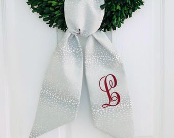 Fall blue monogrammed antelope wreath sash for front door, personalized embroidered autumn wreath sash, custom wedding bridal shower gift