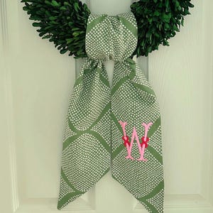 Monogrammed holiday green wreath sash for front door, personalized embroidered Christmas wreath sash, custom wedding & bridal shower gift