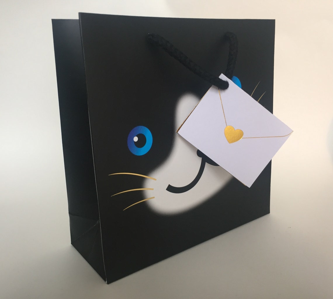 Small Tommo Cat Gift Bag Black and White Cat mini present Etsy