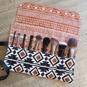 Boho Makeup Brush Roll: Cotton Travel Organizer