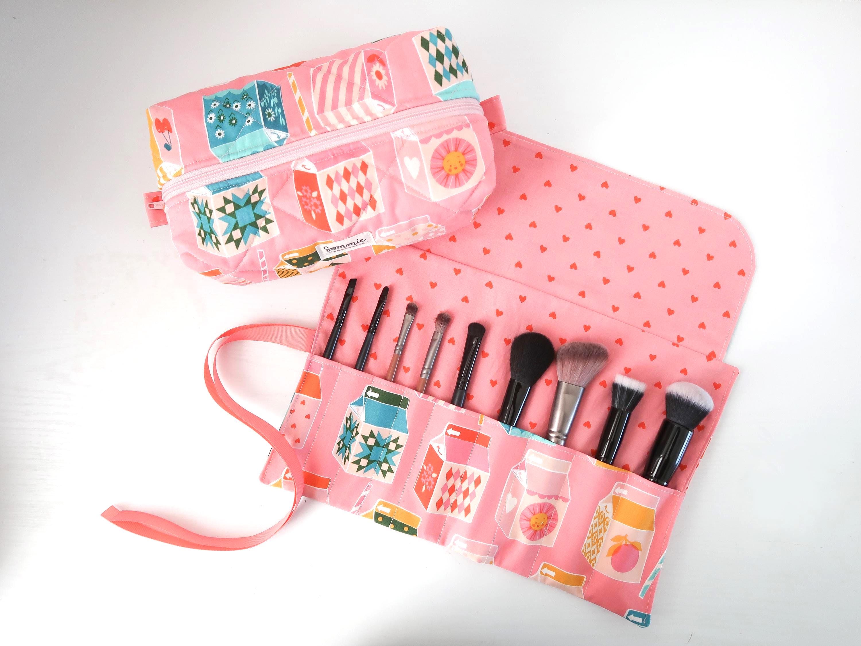 Ruby Star Society Juicy Juice Box Cartons in Sorbet Quilted Makeup Bag and Makeup Brush Roll - Travel Organizer - 100% Cotton