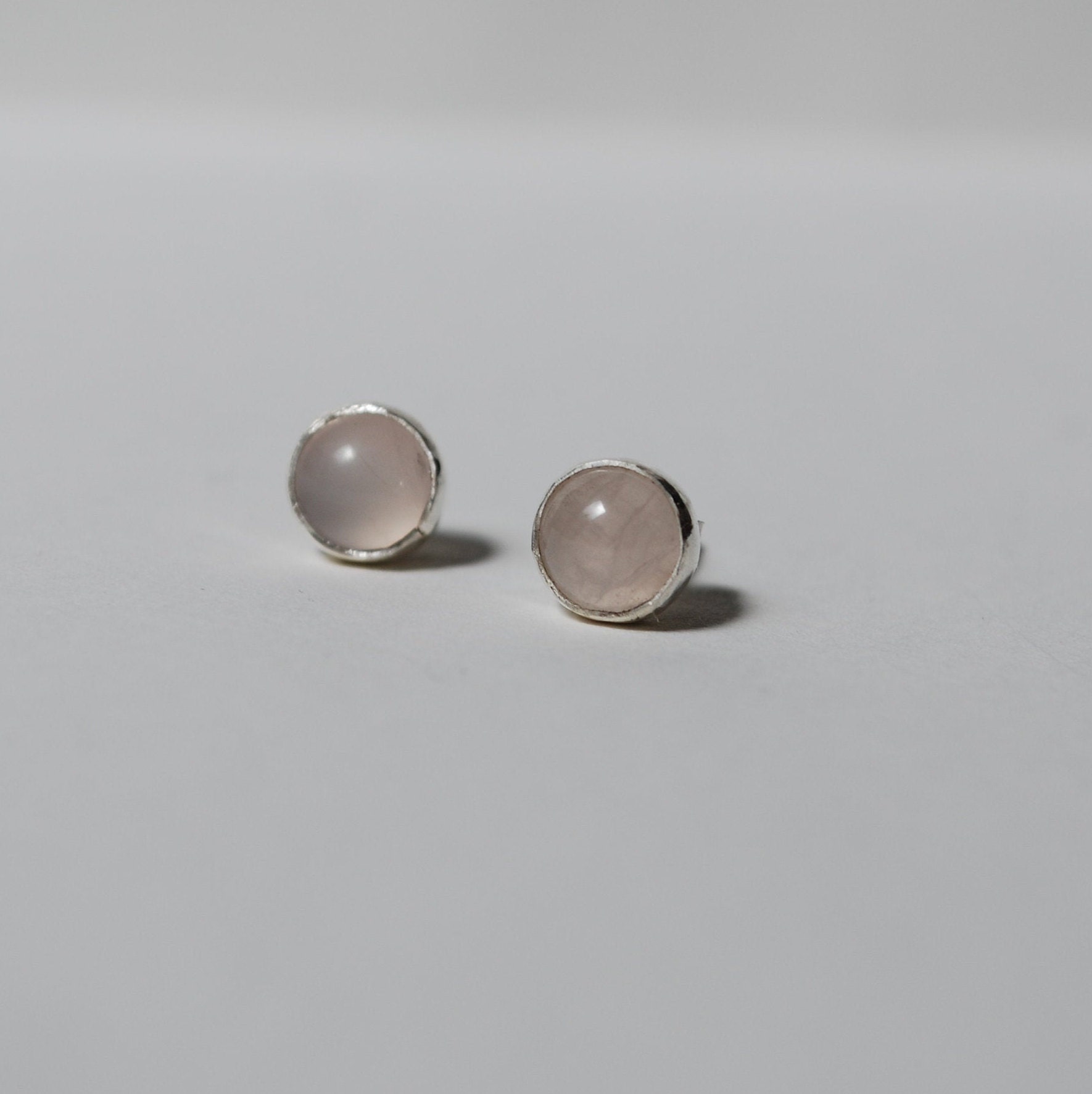 Rose Quartz Silver Stud Earrings / Argentium Silver Simple Etsy