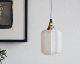 Vintage White Glass Lantern Shape Pendant Light