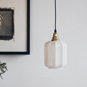 Vintage White Glass Lantern Shape Pendant Light image 1