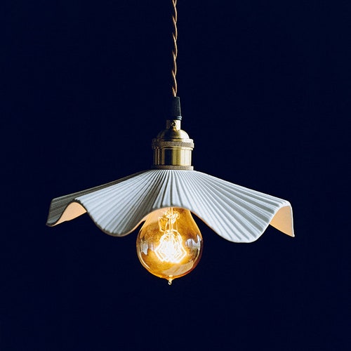 Vintage Japanese Style Ceramic Wave Shape Pendant Light Etsy