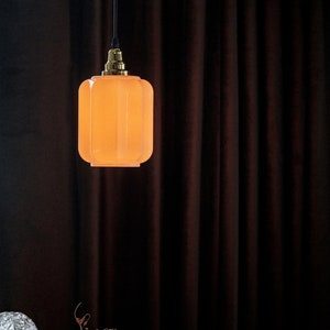 Vintage White Glass Lantern Shape Pendant Light image 5