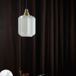 Vintage White Glass Lantern Shape Pendant Light image 4