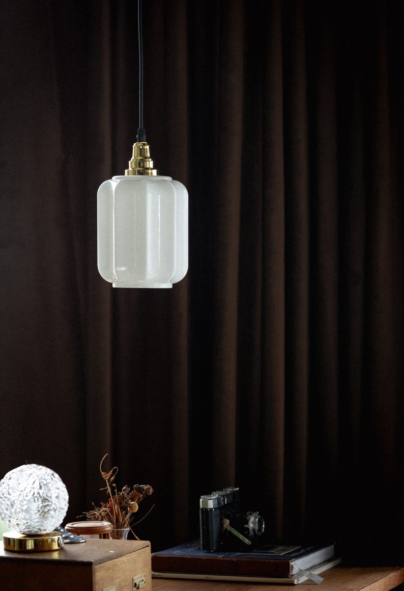 Vintage White Glass Lantern Shape Pendant Light image 4