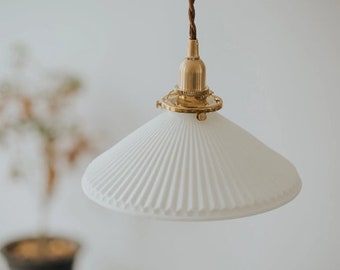 Vintage Japanese Style Ceramic Fan Shape Pendant Light