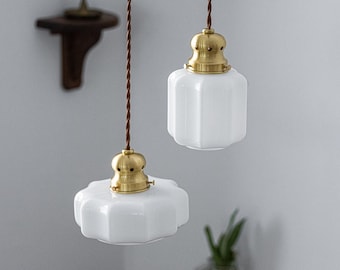 Vintage White Glass Pumpkin Pendant Light