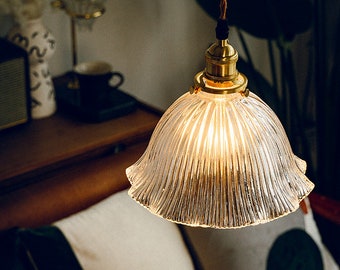 Vintage hanglamp met glazen streepbloem