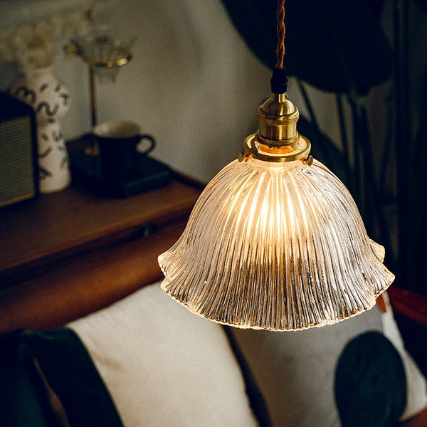 Vintage  Glass Stripe Flower Pendant Light