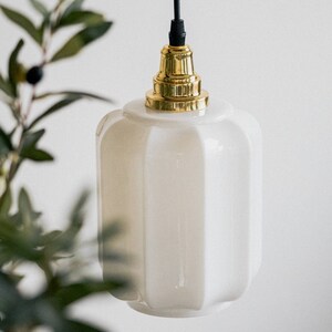 Vintage White Glass Lantern Shape Pendant Light image 3