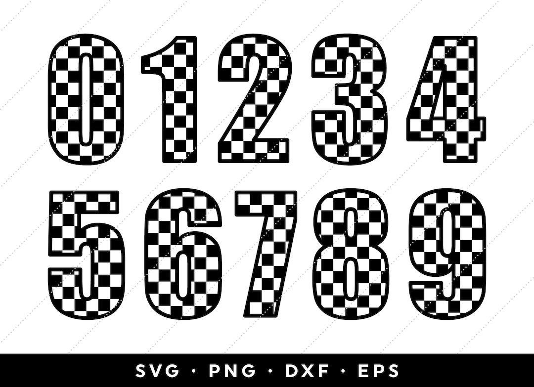Checkered Numbers SVG, Racing Numbers SVG, Jersey Numbers SVG, Cricut, Silhouette, Instant