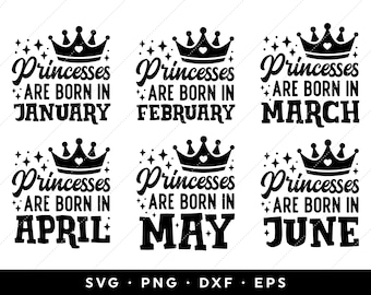Birthday SVG Bundle, Princesses are Born in SVG Bundle, Birthday Princess, Birthday Shirt svg, clipart, cricut, silhouette, png, dxf, eps