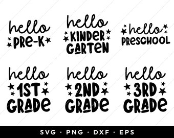 Paquete SVG de regreso a la escuela, jardín de infantes preescolar 1º 2º 3º 4º 5º 6º 7º 8º grado Camisa de guardería SVG, Primer día SVG, Archivo de corte